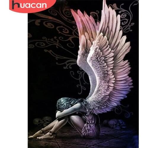 HUACAN Diamond Embroidery Angel Diamond Painting Portrait Picture Of Rhinestone Mosaic Full Square Round Drill Handmade Hobby