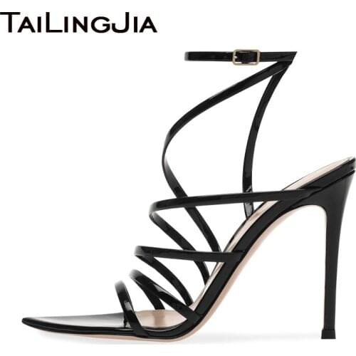 Summer Sandals 2020 for Women Party Evening Dress Shoes Patent Leather High Quality Large Size Pointed Toe Stiletto High Heels