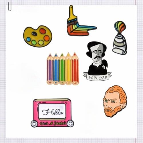 Artist Pins Collection Palette Pigment Paint Rainbow Pencil Van Gogh Brooches Enamel Pins Painters Jewelry Art Students Gifts