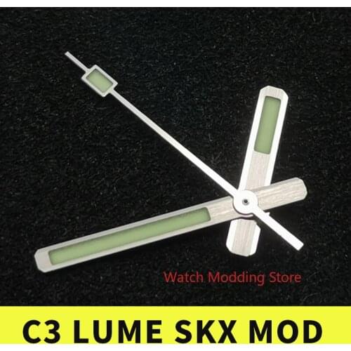 C3 Lume 62MAS Style Vintage Silver Watch Hands Super Green Luminous Fit MOD SKX 4R35 4R36 7S26 NH35 NH36 Mov't