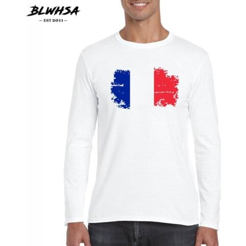 BLWHSA France National Flag T Shirt Autumn Casual Men Long Sleeve Cotton Tshirts France Fans Cheer T-shirts