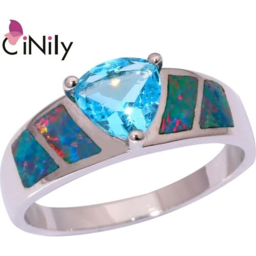 Created Rainbow Fire Opal Blue Zirconia Silver Plated Ring Wholesale Retail for Women Jewelry Ring Size 6 7 8 9 10 OJ8914