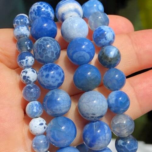 Natural Stone Blue Fire Agates Round Loose Spacer Beads For Jewelry Making Craft Diy Necklace Bracelet 15"Inches 6/8/10MM