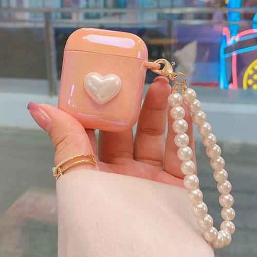 Laser Colorful Heart Pink Protective Cover for AirPods 2 PRO 3 Case Soft Pearl Keyring Earphone Charging Box Cases for Air Pods