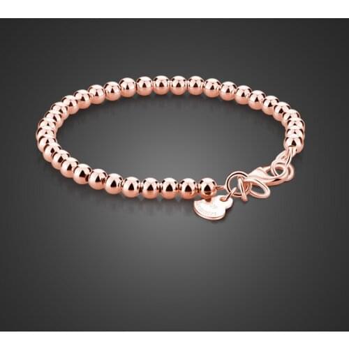 Fashion Rose Gold 100% 925 Sterling Silver Bracelet Simple Bead chain Bracelet Women Girls Charm Parent-child outfit Jewelry