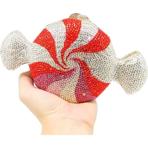 Candy Shape Full Crystals Fashion Party Purse Clutch Luxury Women Diamond Mini Minaudiere Clutches Handbags Coin Purse Metal Bag