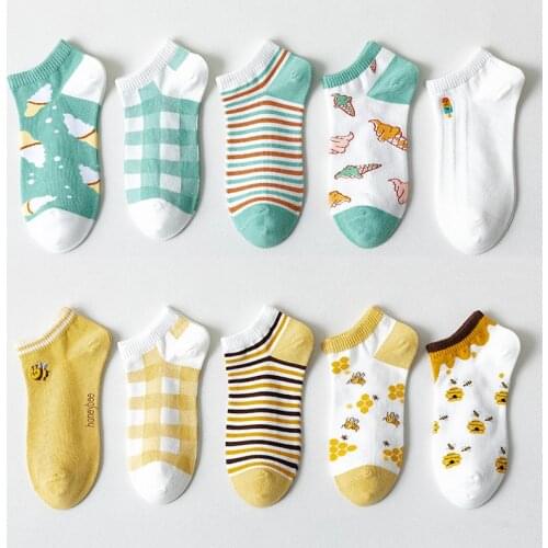 27-color Spring and Summer Low-tube Womens Socks Bright Color Series Fruit Floret College Style Cotton Embroidered Boat Socks