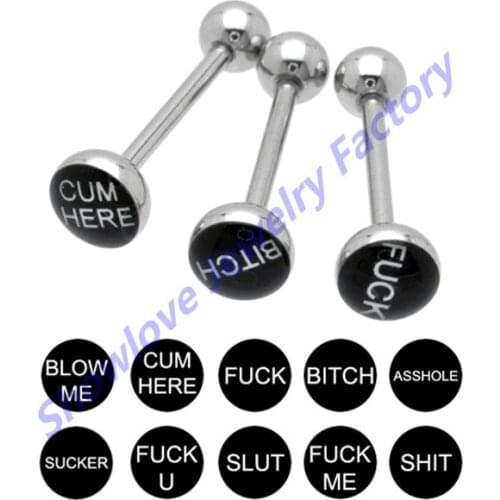 Showlove-10pc Mixed Word Logo Tongue Barbell Rings Piercing New Arrived Body jewelry