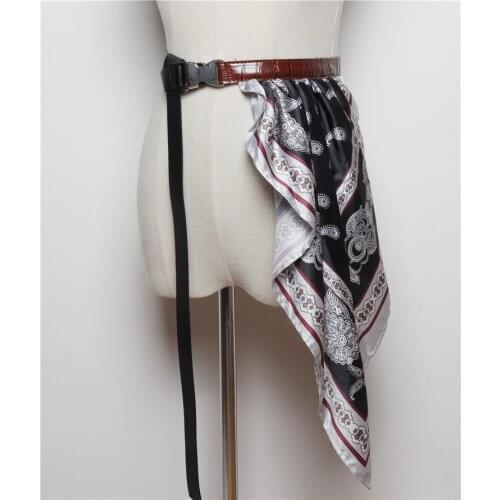 New Fashion Print Silk Scarf Stitching Belts for women Belt luxury All Match with PU Leather Ladies Accessories mujer