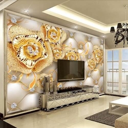 Beibehang papel de parede Custom wallpaper 3d mural diamond gold flower jewelry background wall living room bedroom 3d wallpaper