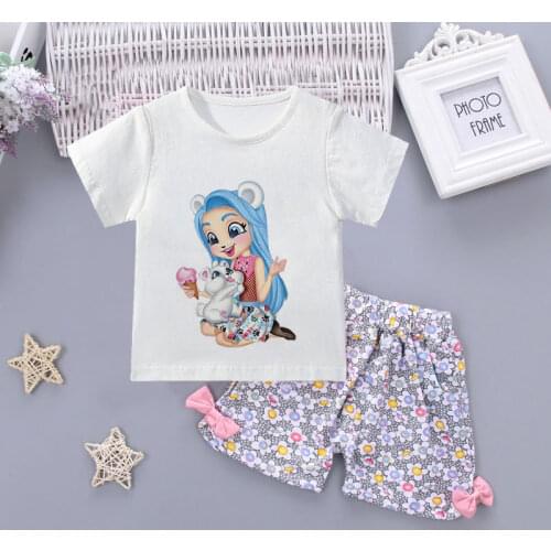 Baby girls Clothes Casual Enchantimals Tracksuit Pure Clothing Summer Clothes For Babies T-shirts + Pants For Kids Sports Outfit