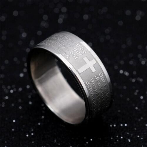 Wholesale 50pcs Cross Ring God English Words Jesus Lords Prayer silver Stainless Steel Rings for Men Women Dropshipping