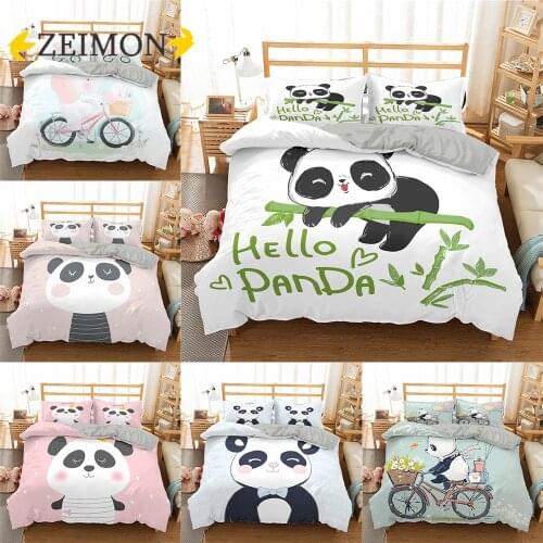 ZEIMON 2/3 Pieces Panda Duvet Cover Set Cartoon Animal Bedding Kids Boys Girls Bed Set Quilt Cover Queen Dropship