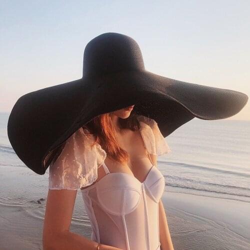 Super Bigger Brim Wide Straw Hats For Women Foldable Beach Hat Summer Sun UV Hats Vintage Stage Cap Dropshipping Wholesale