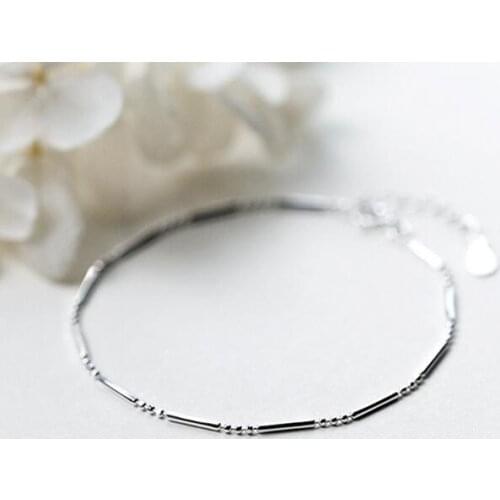 So Thin) 1pc 925 Sterling Silver jewelry Lucky Bar Chain Bracelet Charm Womens gtls428