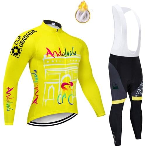Thermal Fleece Uniforme Ciclismo Hombre 2021 Andalucia Long Sleeve Cycling Jersey Bike Bib Pant Set Roupa Ciclismo Masculino