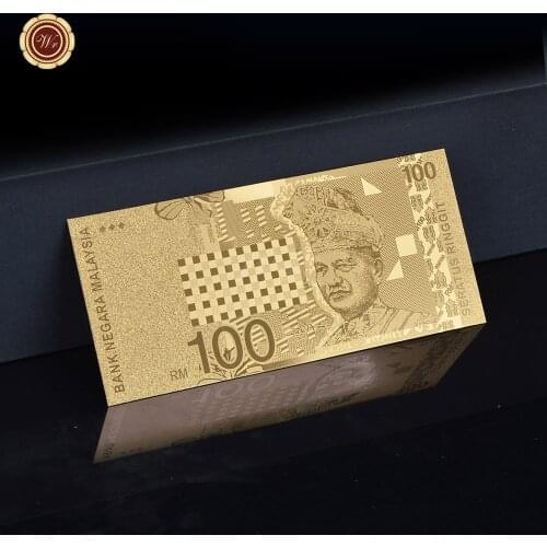 WR Home Decorative 24k Gold Plated Bill Note Normal Gold Malaysia 100 RM Banknote Pure Normal Gold for Christmas Decoration