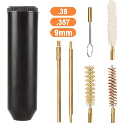 7Pcs Universal Pistol Gun Cleaning Kit .38/.357/9mm Caliber with Brass Brush Rod Cotton Mop Slotted Loop Portable Cleaning Tools
