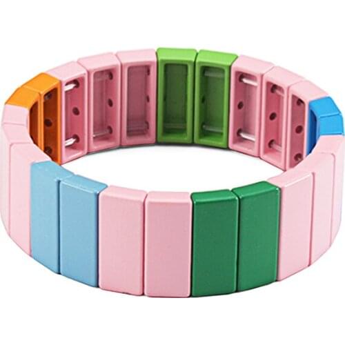 Vsco Girl Square Enamel Tile Bracelet Kids Girls Bracelet Jewelry Adjustable Layer Stackable Combo Bracelet Set Dropshipping