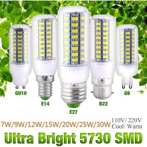 High Bright LED Corn Light Bulb E27 B22 GU10 E14 G9 7W To 30W Cool/Warm White Lights AC110V / 220V Lamp Energy Saving Lights D30
