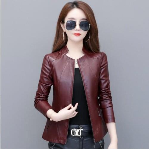 Plus Size 4XL Black Womens Leather Jacket New 2021 Motorcycle Womens Leather Clothing Short Slim Female Leather Coat Red