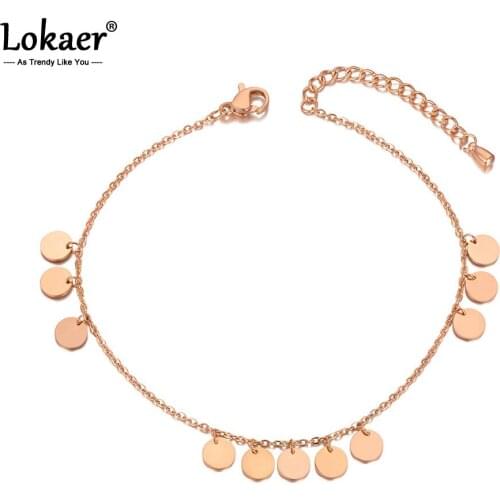 Lokaer Fashion Stainless Steel Geometric Small Disc Anklets For Women Summer Beach Barefoot Sandals Bracelet Accessories A20014
