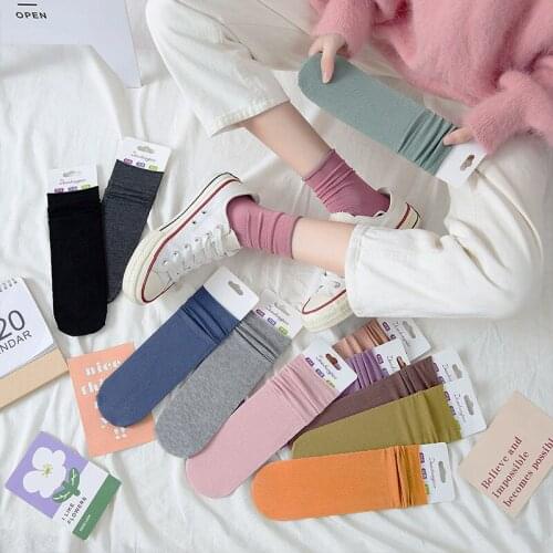 2021 New Fashion Women Socks Solid Color Combed Cotton for Ladies Comfortable Brief New Elastic Sock In Spring Autumn Winter