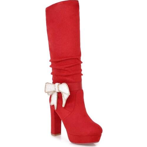 In the winter of 2018 new foreign trade thick with ultra-high with bowknot is 32-43 female 181103 yards high boots