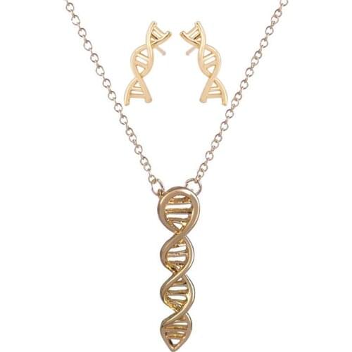 1 Set DNA Necklace And Earring Jewelry Sets,Punk Style Biology Science Themed DNA Earring And Necklace Women Girls Gift
