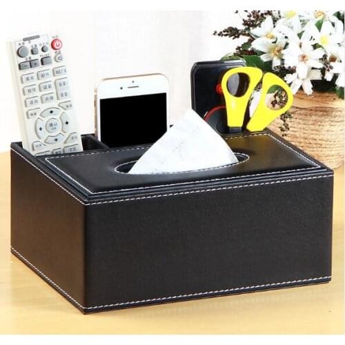 1PC Tissue Box PU Leather Multifunctional Napkin Phone Remote Control Holder Storage Box Desk organizer Container OK 0747