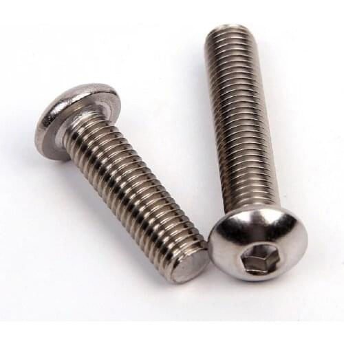100pcs/lot ISO7380 M2 M2.5 GB70.2 304 Stainless Steel Round Head Screws Mushroom Hexagon Socket Button Head Screw