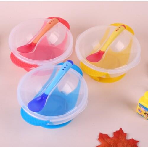 3Pcs/set Baby Tableware Dinnerware Suction Bowl With Temperature Sensing Spoon Baby Food Baby Dinner Feeding Bowls Dishes