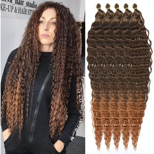 34 inch Deep Water Wave Twist Crochet Hair Crochet Braid Ombre Braiding Hair Extensions Synthetic Afro Curls For Women