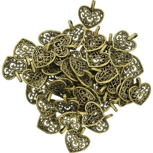 50Pcs Hollow Heart Charms Pendants for Diy Necklace Jewelry Making