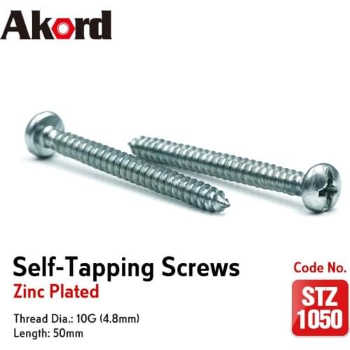 ACCORD 50PCS Self-tapping Screws 10Gx50mm Zinc Plated with storage Box Galvanized Steel Fasteners