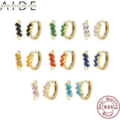 AIDE Fashion Rectangle Colorful Zircon Hoop Earrings for Women Geometric INS Pierced 925 Sterling Silver Earings Jewelry brincos