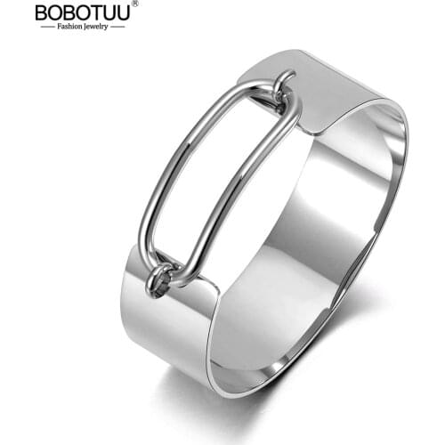 BOBOTUU Original Design Titanium Stainless Steel Hyperbole Bangles Bracelets For Women Geometric Chain Link Bracelet BB20026