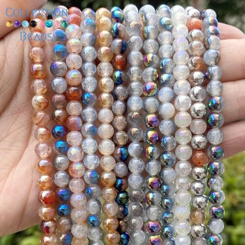 6/8/10mm Natural Stone Beads Colorful Cracked Agates Round Spacer Loose Beads For Jewelry Making DIY Bracelets Accessories 15