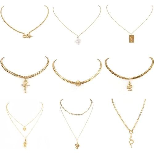 Snake Necklace Womens Stainless Steel Necklace Thick Chain Choker Necklace For Women Double layer Pendant Necklaces Jewelry