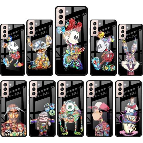 Mickey Tattoo Cartoon for Samsung Galaxy S21 Ultra Plus A72 A52 4G 5G M51 M31 M21 Luxury Tempered Glass Phone Case Cover