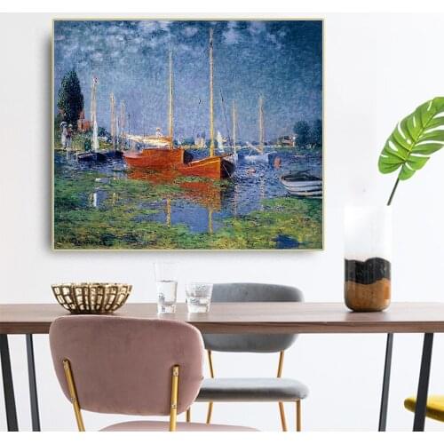 Citon Claude Monet《Red Boats at Argenteuil》Canvas Oil Painting World Famous Artwork Picture Wall Decor Modern Home Decoration