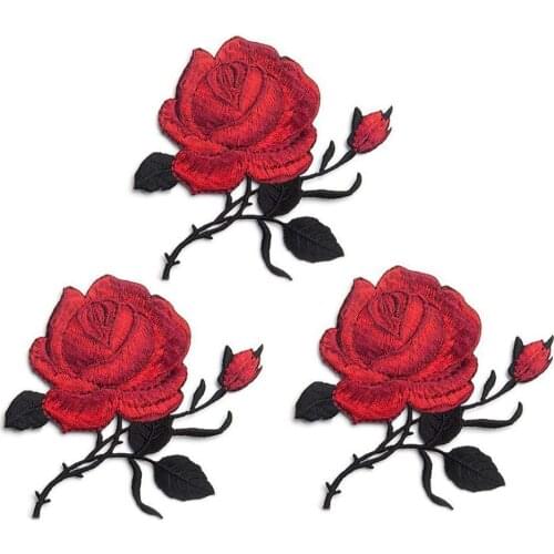 3Pc Floral Embroidery Rose Flower Sew on/Iron on Patch Applique Diy Crafts Stiker for Jeans Hat Bag Clothes Accessories Badges