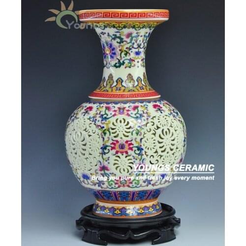 Antique Arts Chinese Handmade Famille Rose Decorative Porcelain Vase Hollow Out Vase