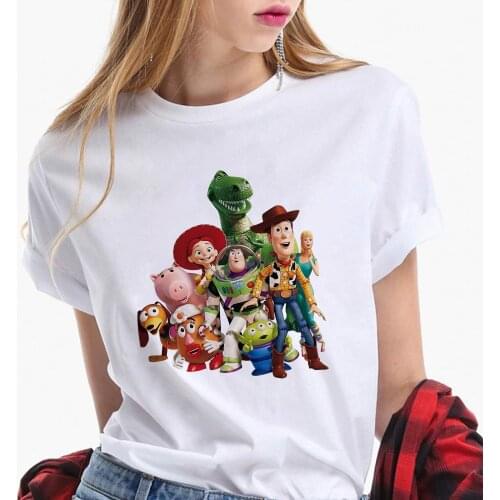 Disney T Shirt Summer Short Sleeve Casual White O-neck Tshirts Toy Story Harajuku Cartoon Graphic T-shirts Female Clothes