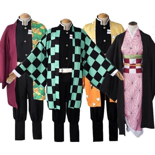 Anime Demon Slayer Tanjirou Kamado Kamado Nezuko Cosplay Costume Kimetsu no Yaiba Kimono Adult Halloween Carnival Uniforms