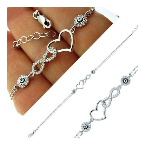 Real Silver Adjustable Wristband Eternity Love and Heart Pattern to protect your love