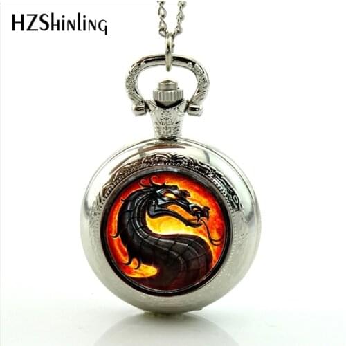 2017 New Arrival Fire Dragon Pocket Watch Handmade Mortal Kombat Necklaces Locket Pocket Watch Jewelry