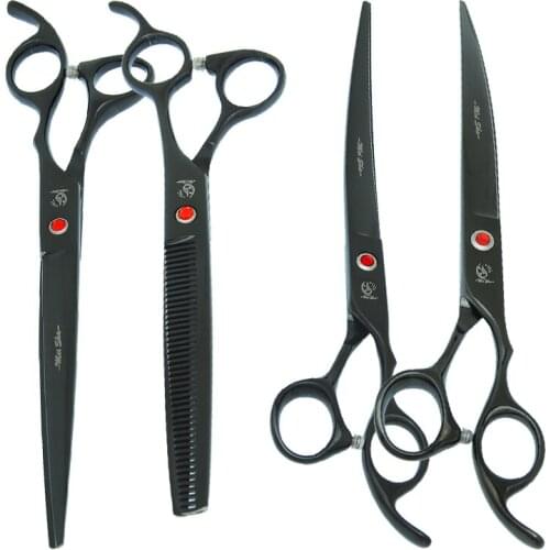Dog Grooming Scissors Kit Forceps Japan 440C 8.0" Pet Straight Curved Cutting Shears 7.5" Thinning Tesoura Puppy Trimmers B0043A