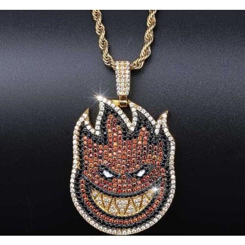 Spitfire Pendant Necklace Iced Out Chain Gold Color With Tennis Chain With Cubic Zircon Hip hop Rock Jewelry