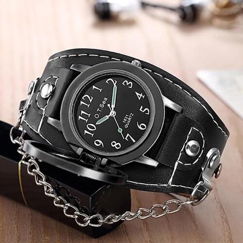 Casual Business Men Large Digital Dial Belt Quartz Watch Handsome cool retro chain can be flipped belt quartz men women watch Q
